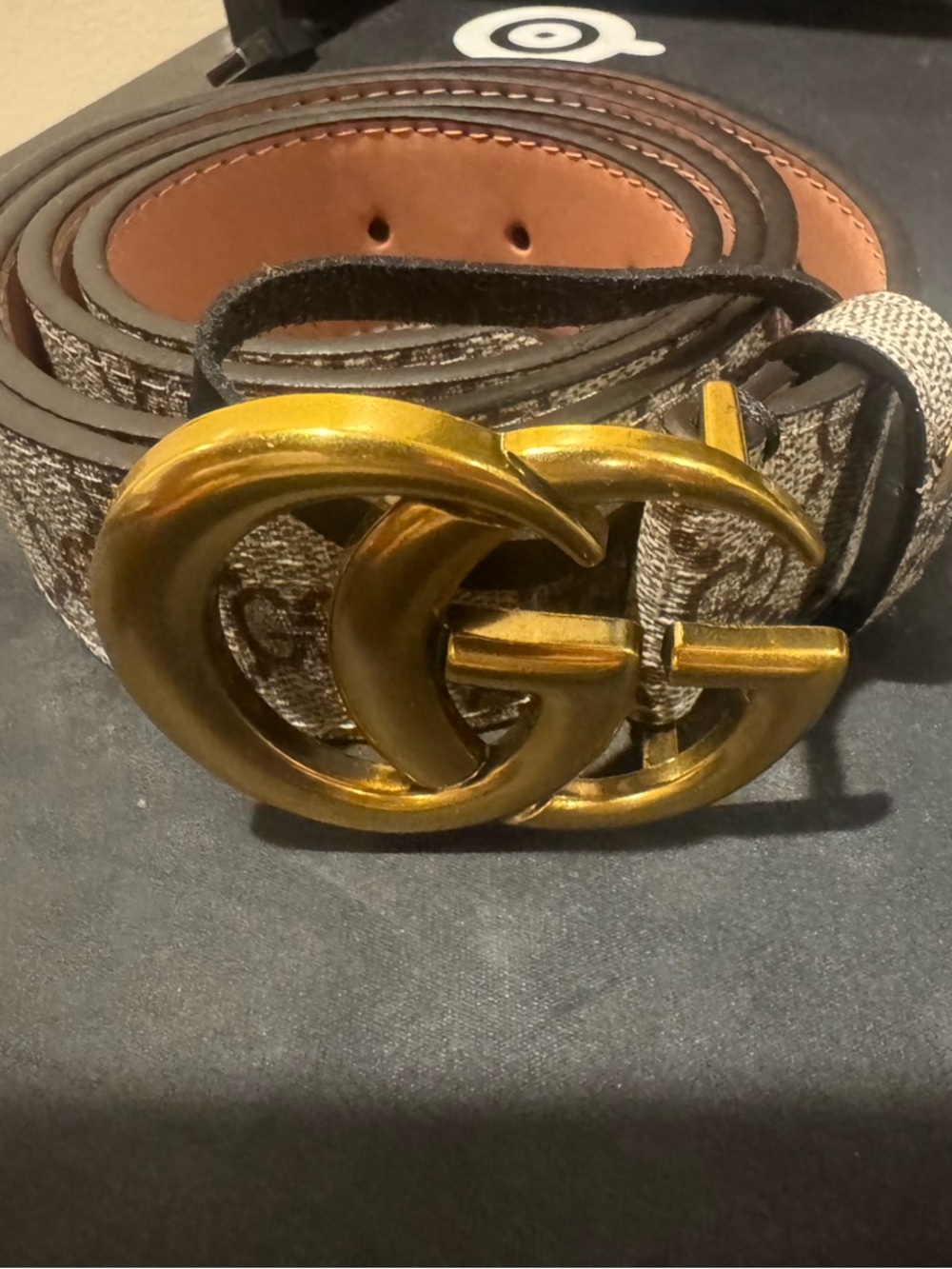 Gucci Men's Double G Buckle Belt in Gold & Brown